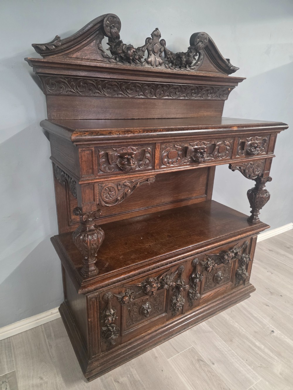 Antique Large Oak Carved Buffet/Server 1890s View V