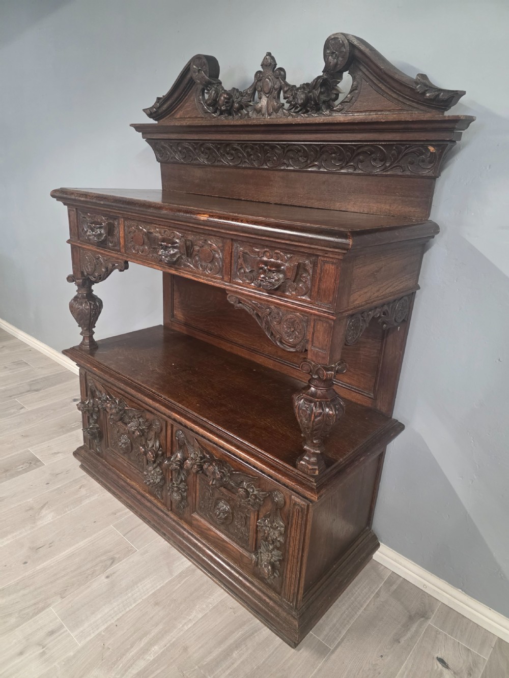 Antique Large Oak Carved Buffet/Server 1890s View VI