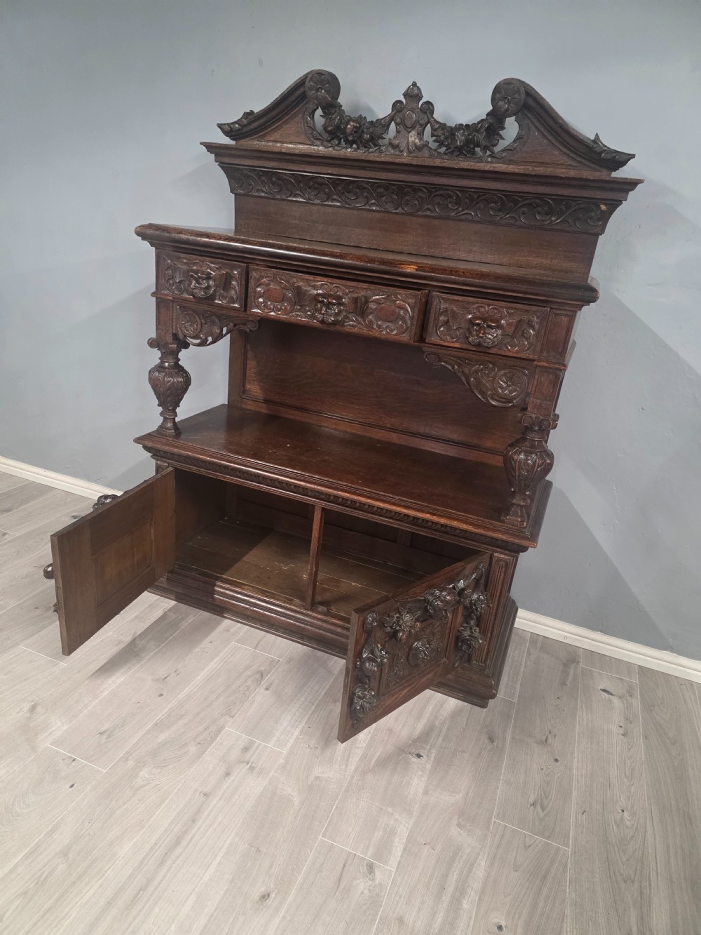 Antique Large Oak Carved Buffet/Server 1890s View IX