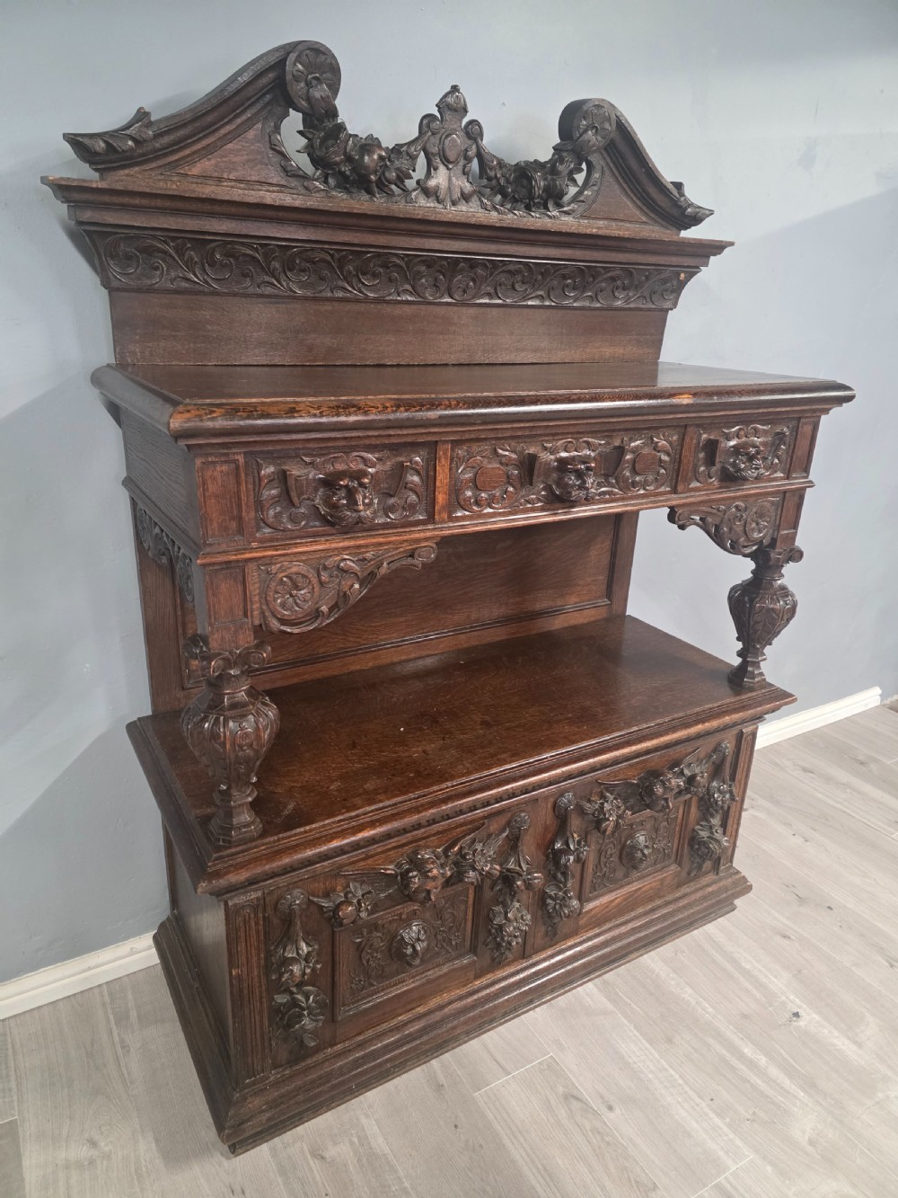 Antique Large Oak Carved Buffet/Server 1890s View XI