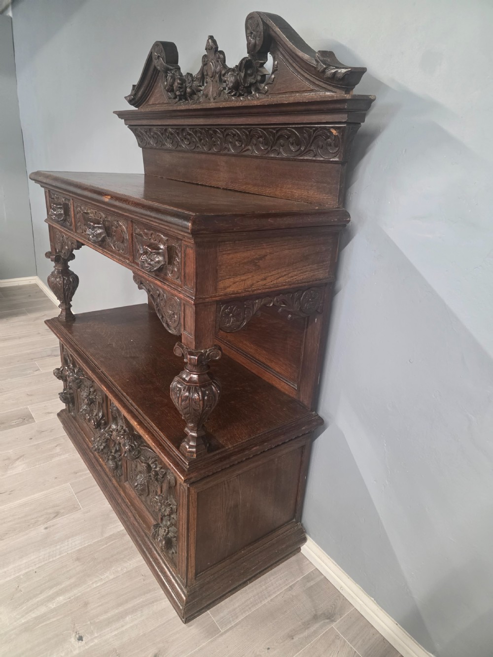 Antique Large Oak Carved Buffet/Server 1890s View XII