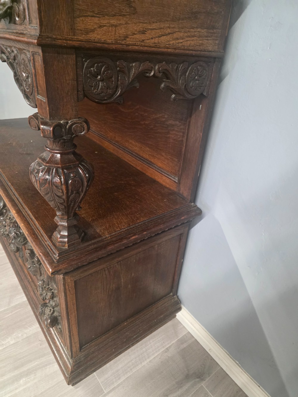 Antique Large Oak Carved Buffet/Server 1890s View XIII