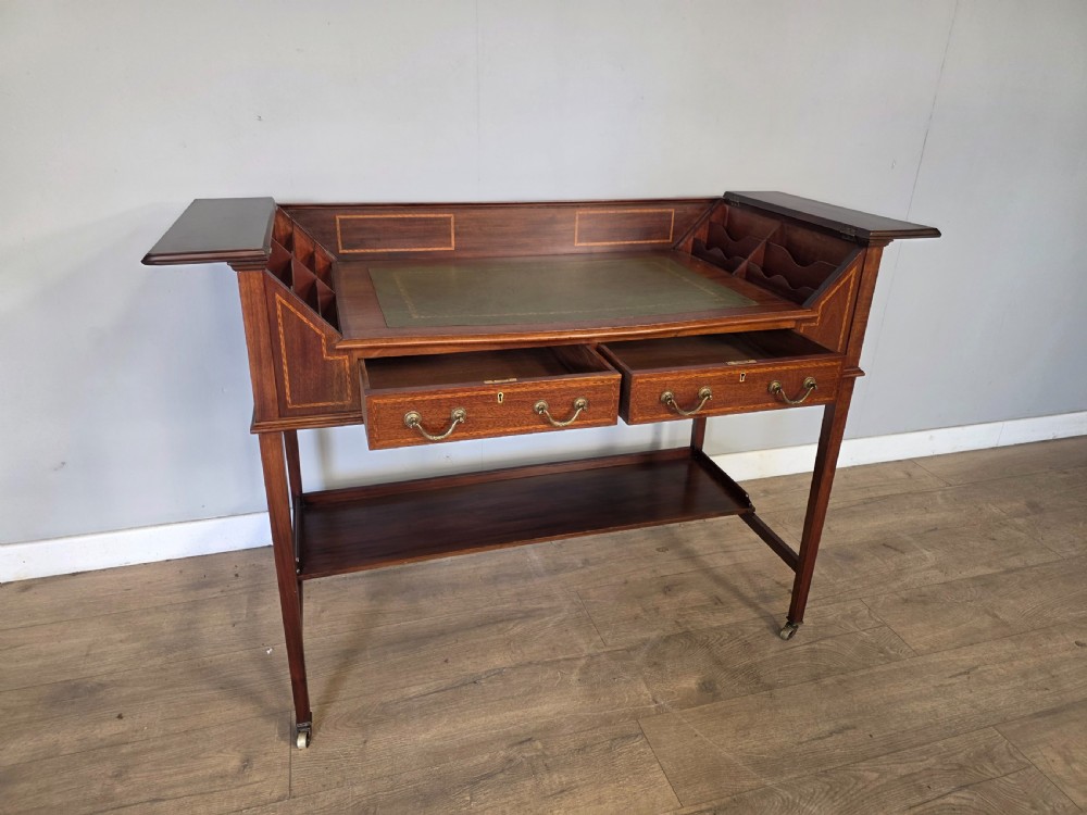Antique Edwardian Inlaid Maghongy Leather Top Desk  View VI