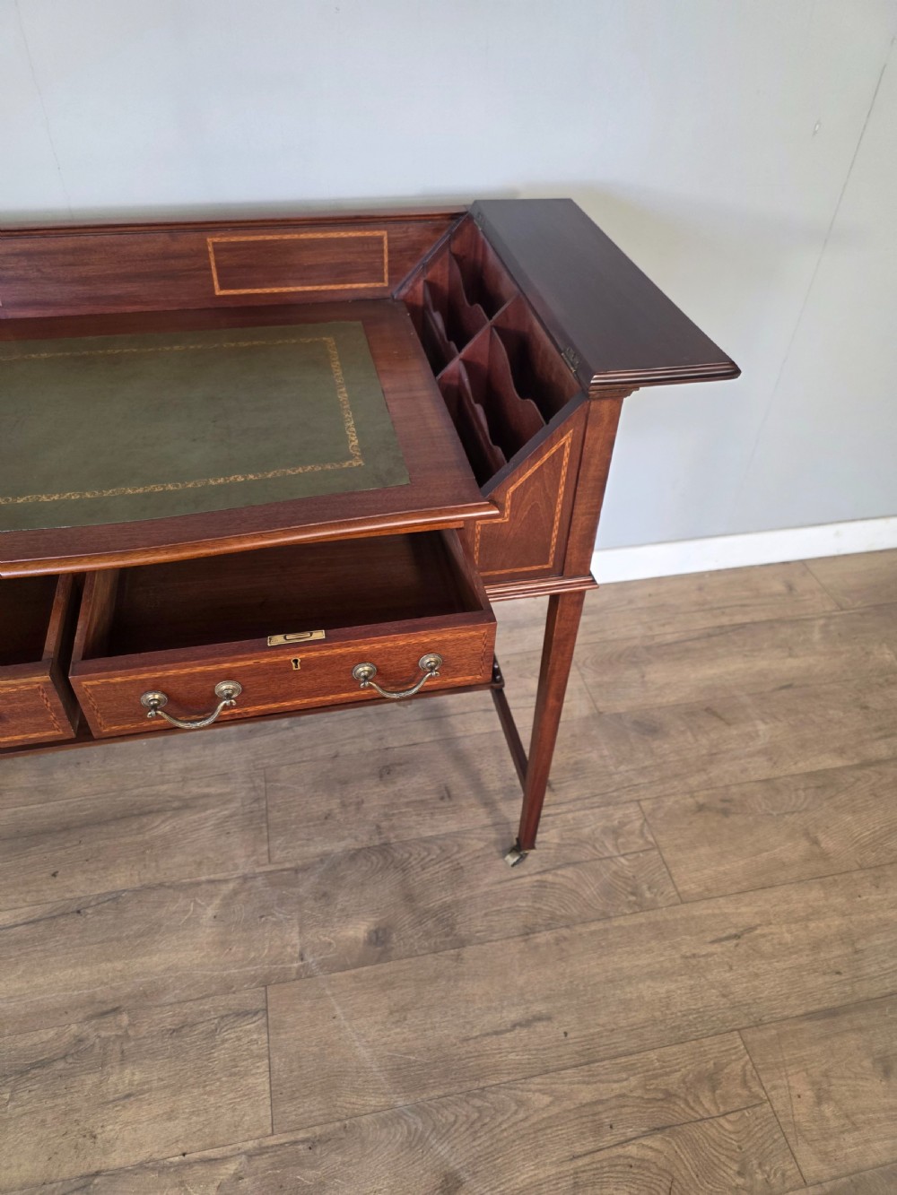 Antique Edwardian Inlaid Maghongy Leather Top Desk  View VII