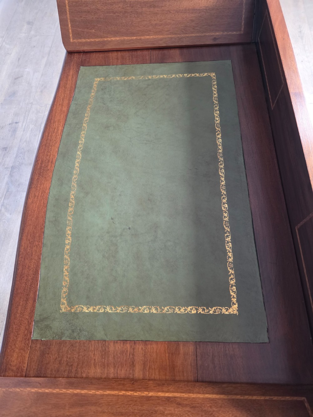 Antique Edwardian Inlaid Maghongy Leather Top Desk  View XII