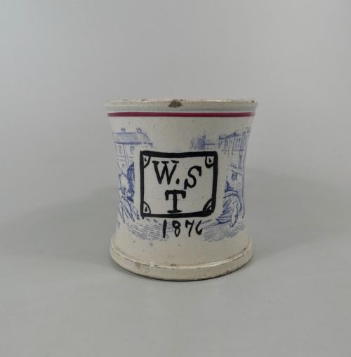 fig 1. Rare English pottery mug, Fire Engine, dated 1876.