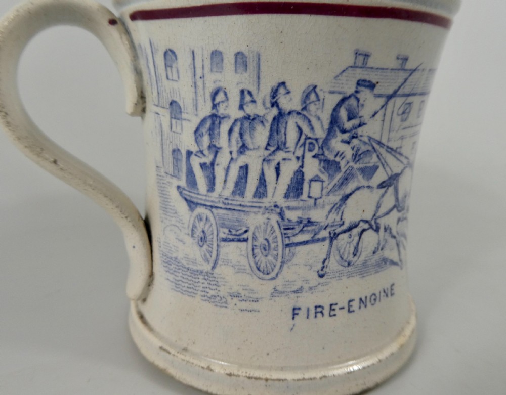 Rare English pottery mug, Fire Engine, dated 1876. View IV