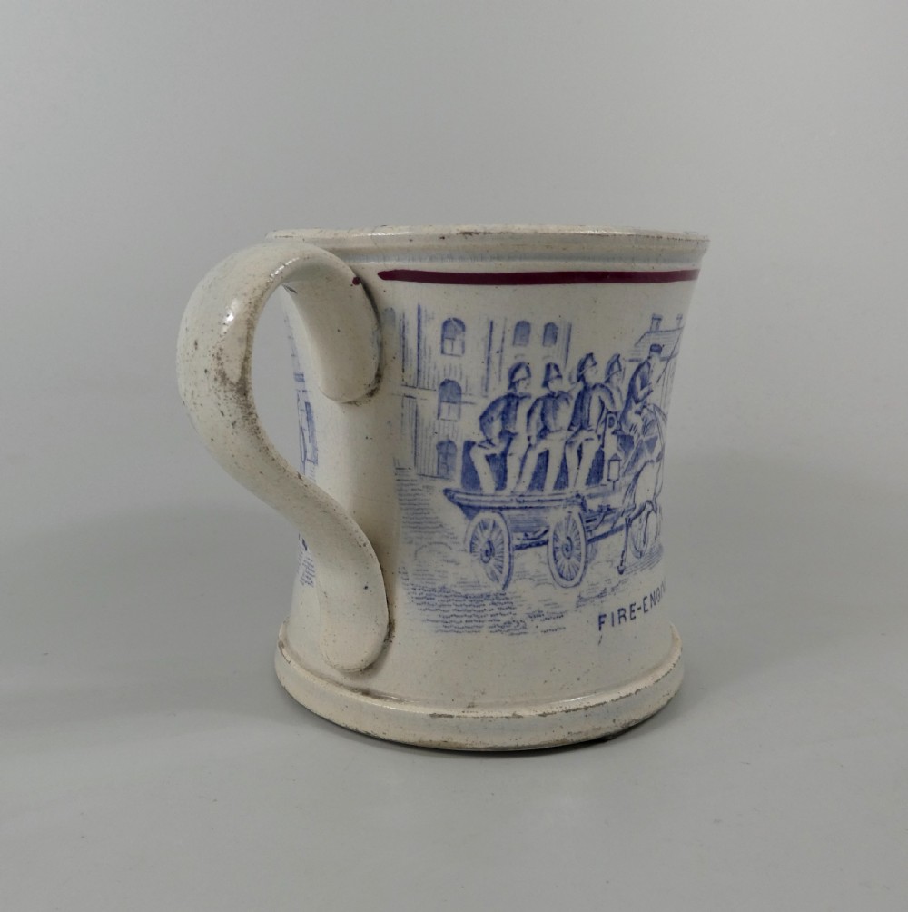 Rare English pottery mug, Fire Engine, dated 1876. View IX