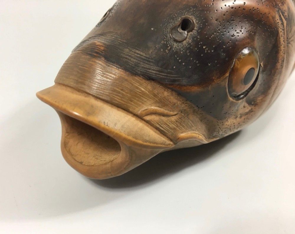 Japanese carved wood carp okimono. Nishikawa Suketsugu, Meiji Period. View VII