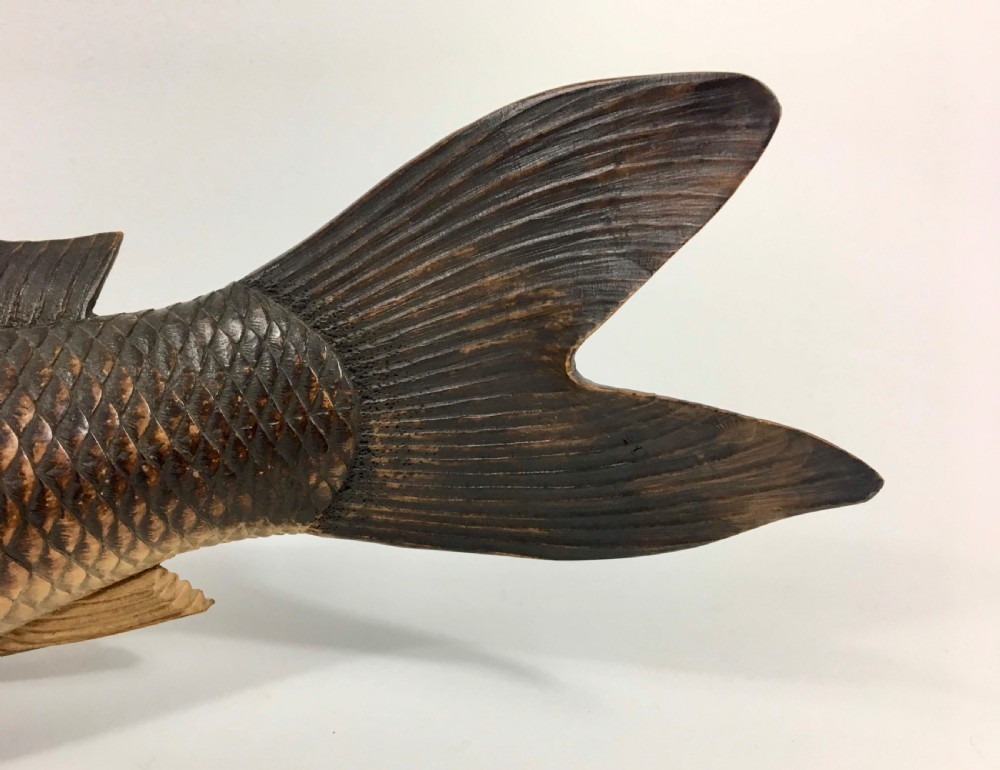 Japanese carved wood carp okimono. Nishikawa Suketsugu, Meiji Period. View IX