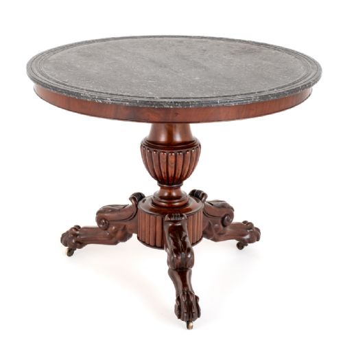 French Mahogany and Marble Gueridon Table