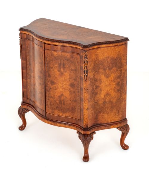 Burr Walnut Queen Anne Style Shaped Side Cabinet