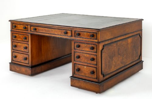 Impressive Victorian Burr Walnut Partners Desk
