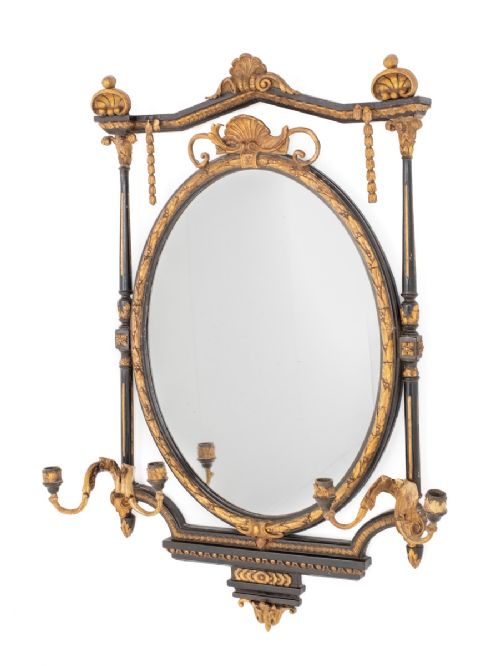 Stylish Regency Ebonised and Gilt Wall Mirror