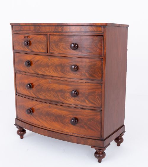 Victorian 2 Over 3 Mahogany Bow Chest of Drawers