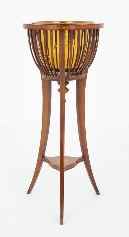 Sheraton Revival Mahogany Inlaid Jardiniere Stand