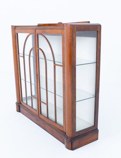 STYLISH ART DECO WALNUT DISPLAY CABINET