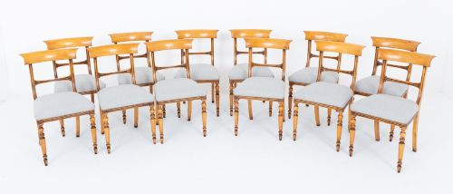 Set of 12 Regency Style Satin Birch Dining Chairs