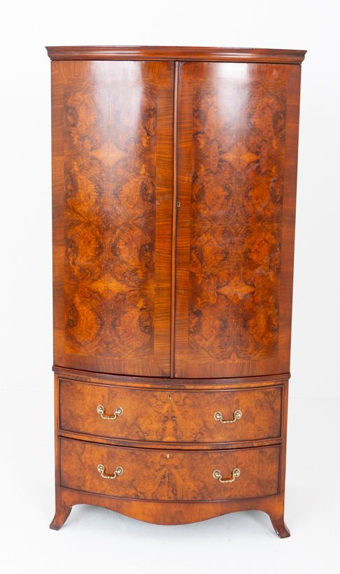 Regency Revival Burr Walnut Bow-fronted Wardrobe