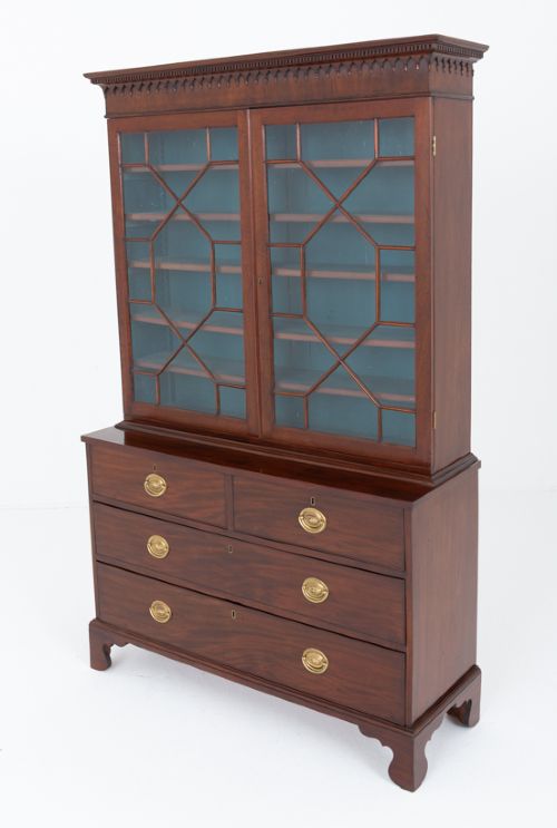 Georgian Mahogany Glazed Bookcase on Chest