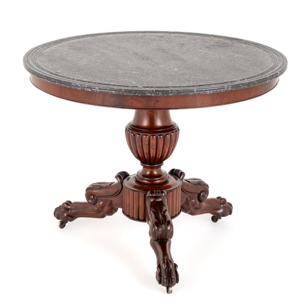 French Mahogany and Marble Gueridon Table