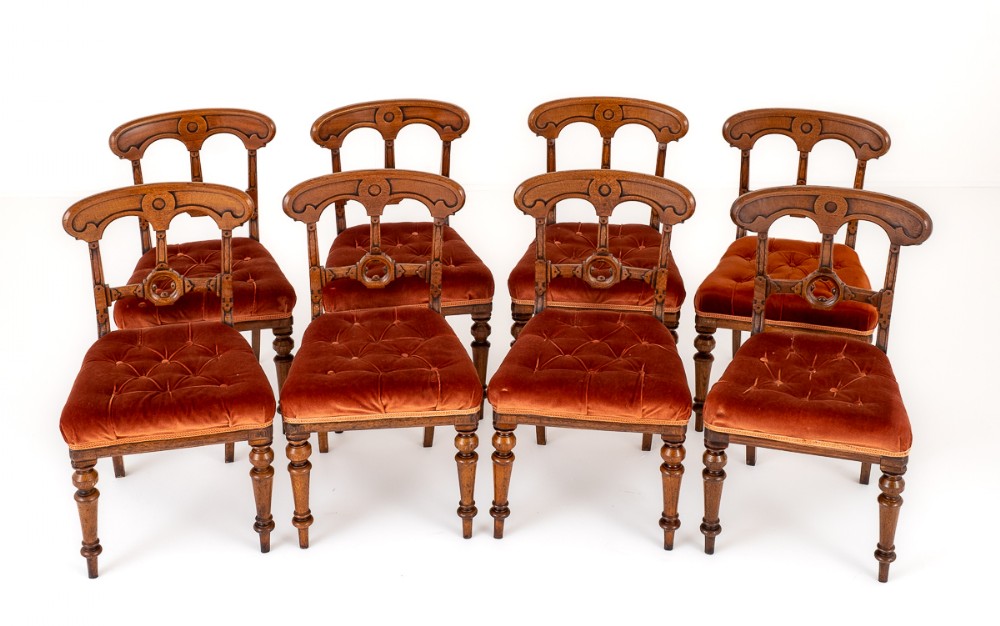 Set of 8 Victorian Oak Dining Chairs