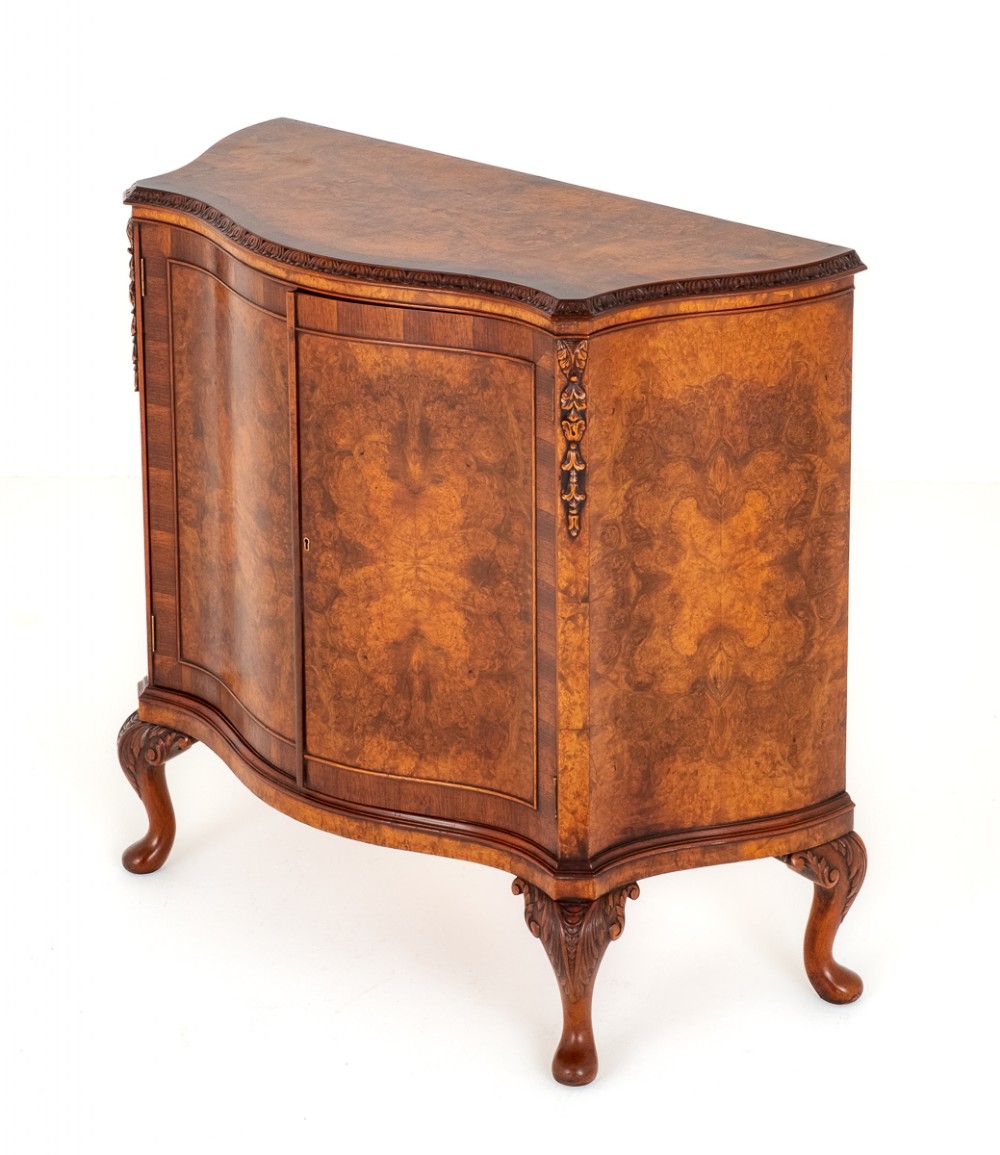 Burr Walnut Queen Anne Style Shaped Side Cabinet