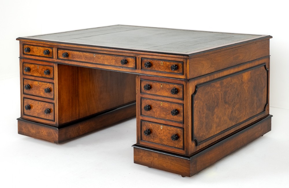 Impressive Victorian Burr Walnut Partners Desk