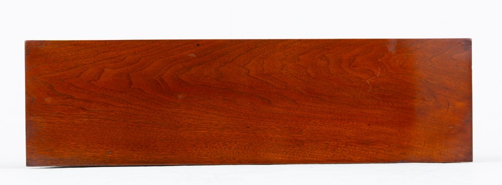 A Victorian mahogany open bookcase featuring open adjustable shelves, a dark interior, a upper moulded border, and a low plinth base. View II