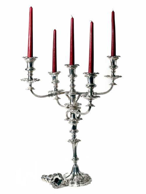 PAIR LARGE ANTIQUE THREE LIGHT SHEFFIELD PLATE CANDELABRA - ADDITIONAL PHOTO 1