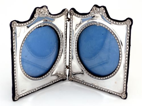 decorative edwardian silver double folding photo picture frame - CATEGORY: ANTIQUE SILVER - DATED 1900