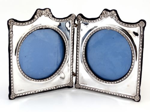 DECORATIVE EDWARDIAN SILVER DOUBLE FOLDING PHOTO PICTURE FRAME - ADDITIONAL PHOTO 1