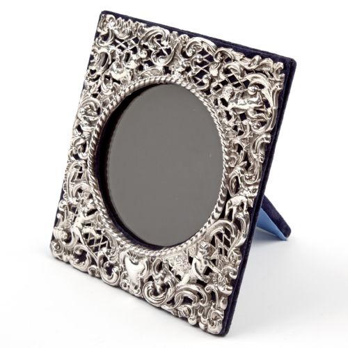 edwardian square silver photo picture frame decorated with cherubs and scrolling flowers - CATEGORY: ANTIQUE SILVER - DATED 1900