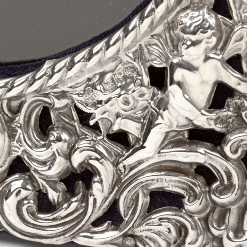 EDWARDIAN SQUARE SILVER PHOTO PICTURE FRAME DECORATED WITH CHERUBS AND SCROLLING FLOWERS - ADDITIONAL PHOTO 2