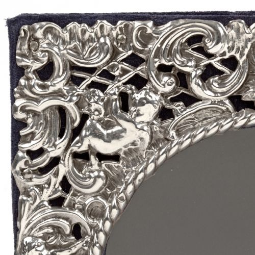 EDWARDIAN SQUARE SILVER PHOTO PICTURE FRAME DECORATED WITH CHERUBS AND SCROLLING FLOWERS - ADDITIONAL PHOTO 3