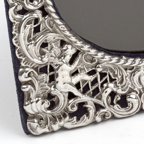 EDWARDIAN SQUARE SILVER PHOTO PICTURE FRAME DECORATED WITH CHERUBS AND SCROLLING FLOWERS - ADDITIONAL PHOTO 5