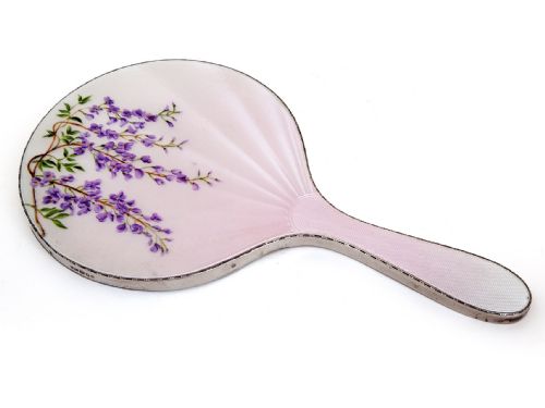 silver hand mirror with a guilloche enamel - CATEGORY: ANTIQUE SILVER - DATED 1960