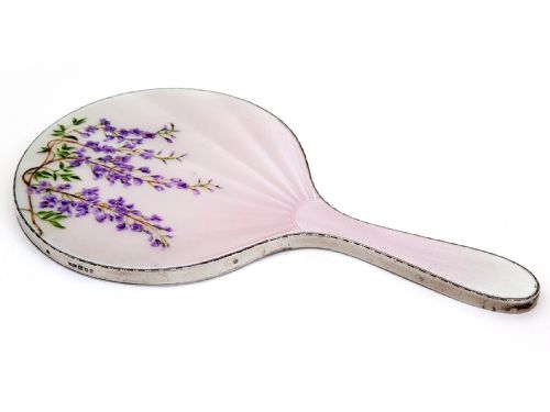 SILVER HAND MIRROR WITH A GUILLOCHE ENAMEL - ADDITIONAL PHOTO 1