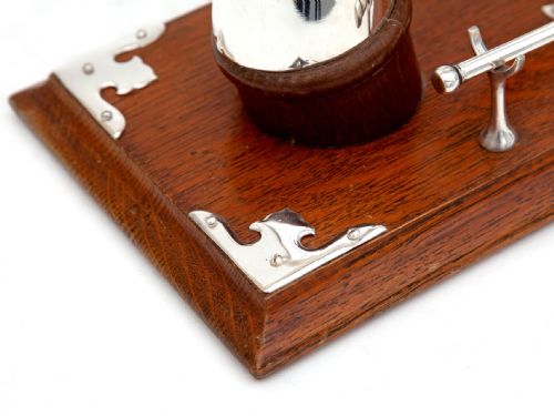 COW HORN AND OAK DECORATIVE GONG WITH SILVER PLATED CORNERS - ADDITIONAL PHOTO 2