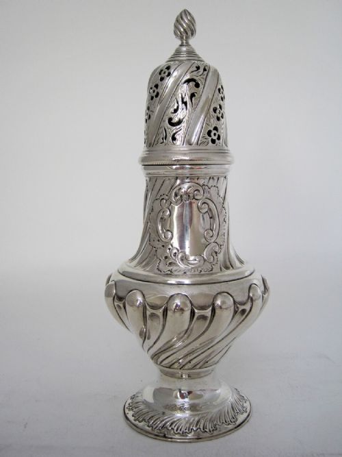 large victorian embossed silver sugar caster with a detachable lid - CATEGORY: ANTIQUE SILVER - DATED 1890