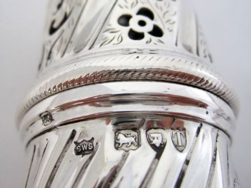 LARGE VICTORIAN EMBOSSED SILVER SUGAR CASTER WITH A DETACHABLE LID - ADDITIONAL PHOTO 6
