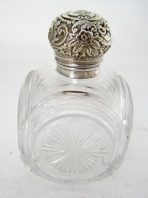 unusual large square shaped late victorian silver capped perfume bottle - CATEGORY: ANTIQUE GLASS - DATED 1890