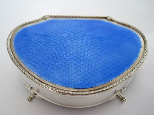 LARGE SILVER JEWELLERY OR TRINKET BOX WITH BLUE ENAMEL LID - ADDITIONAL PHOTO 1
