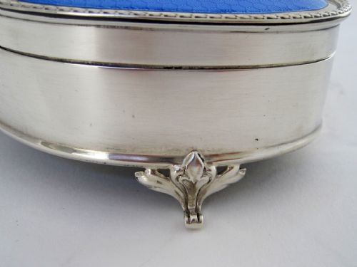 LARGE SILVER JEWELLERY OR TRINKET BOX WITH BLUE ENAMEL LID - ADDITIONAL PHOTO 4