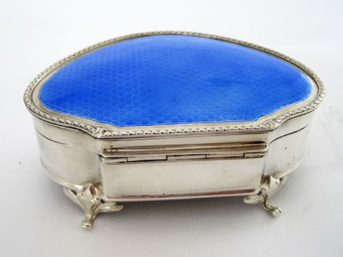 LARGE SILVER JEWELLERY OR TRINKET BOX WITH BLUE ENAMEL LID - ADDITIONAL PHOTO 7