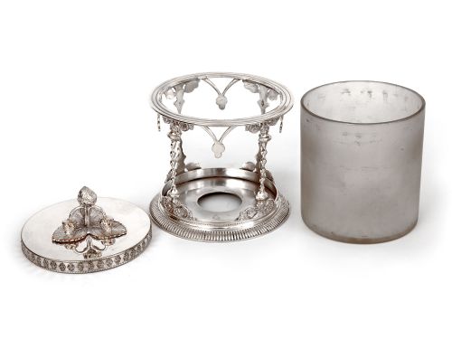 ANTIQUE SILVER PLATED PRESERVE POT WITH A FROSTED GLASS LINER - ADDITIONAL PHOTO 1