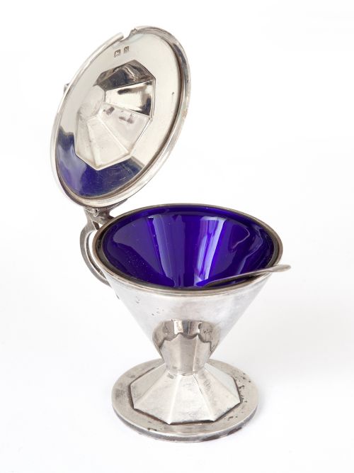 BOXED SILVER 3 PC CONDIMENT SET WITH TRUMPET SHAPED BODIES - ADDITIONAL PHOTO 3