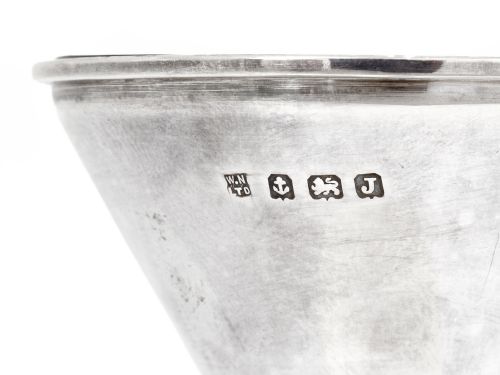 BOXED SILVER 3 PC CONDIMENT SET WITH TRUMPET SHAPED BODIES - ADDITIONAL PHOTO 7
