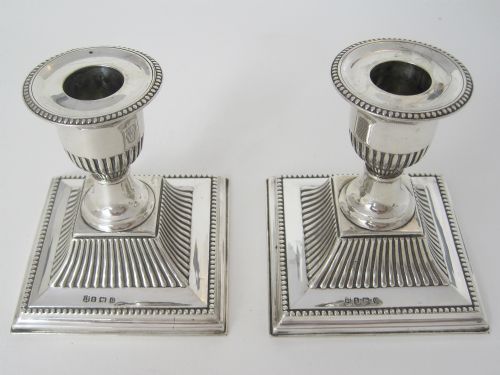 elegant pair of antique silver dwarf candlesticks - CATEGORY: ANTIQUE SILVER - DATED 1900