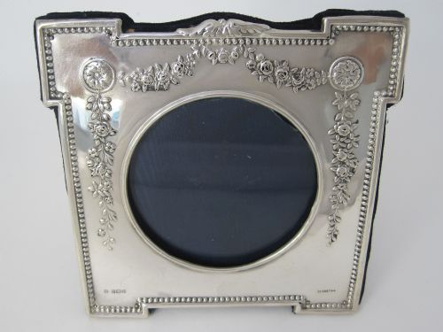 unusual edwardian silver photo picture frame with squared off corners - CATEGORY: ANTIQUE SILVER - DATED 1910